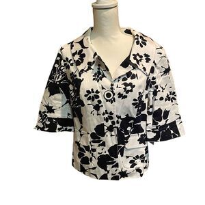 Chaus Women's White Black Floral Crop Blazer Jacket 3/4‎ Sleeve Size 10 NWT